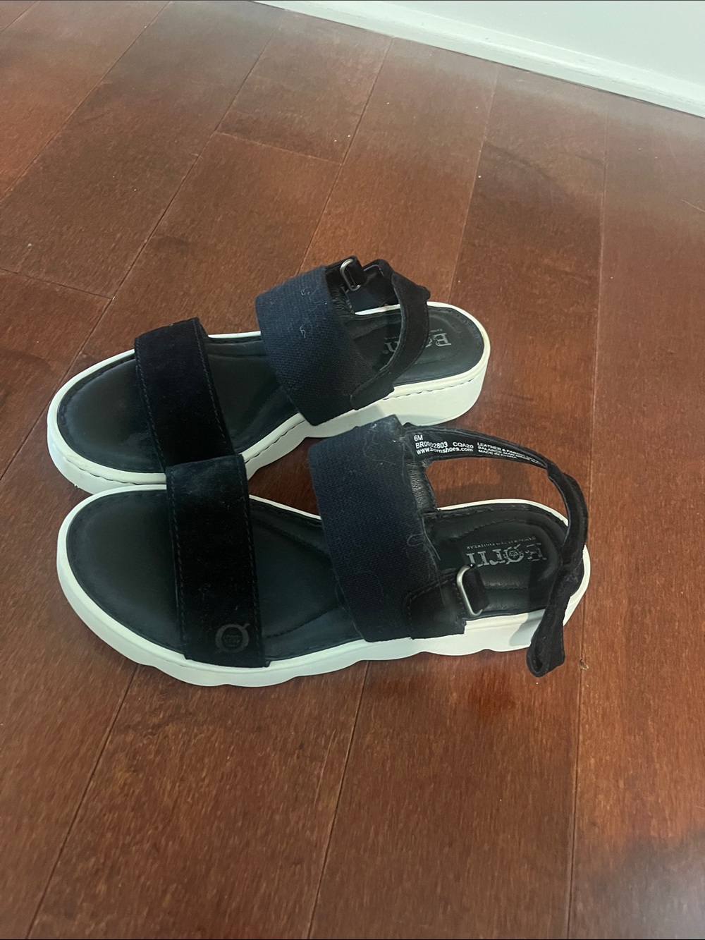 Born Black Strap Sandals with White Soles